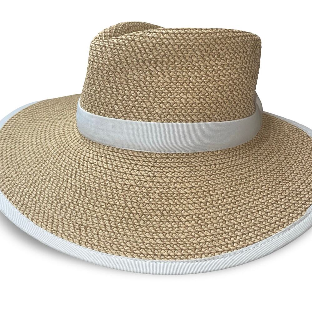 Eric Javits Sun Crest Hybrid Fedora Visor Peanut White Squishee Straw Hat - Picture 3 of 11